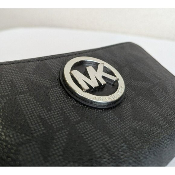 Michael Kors MK Signature Fulton Zip Around Multifunction Clutch Wallet Black - Picture 7 of 12